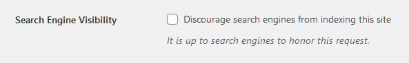 Search Engine Visibility checkbox