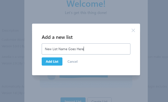 Add a new list screen
